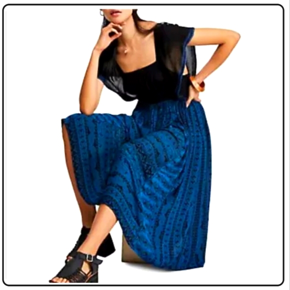 Free People Dresses & Skirts - Free People In Search Of Paradise Midi Dress Blue Mixed Print Flowy Small NWT